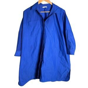 CO Oversized Cotton Button Down Shirt Dress Blue Size L